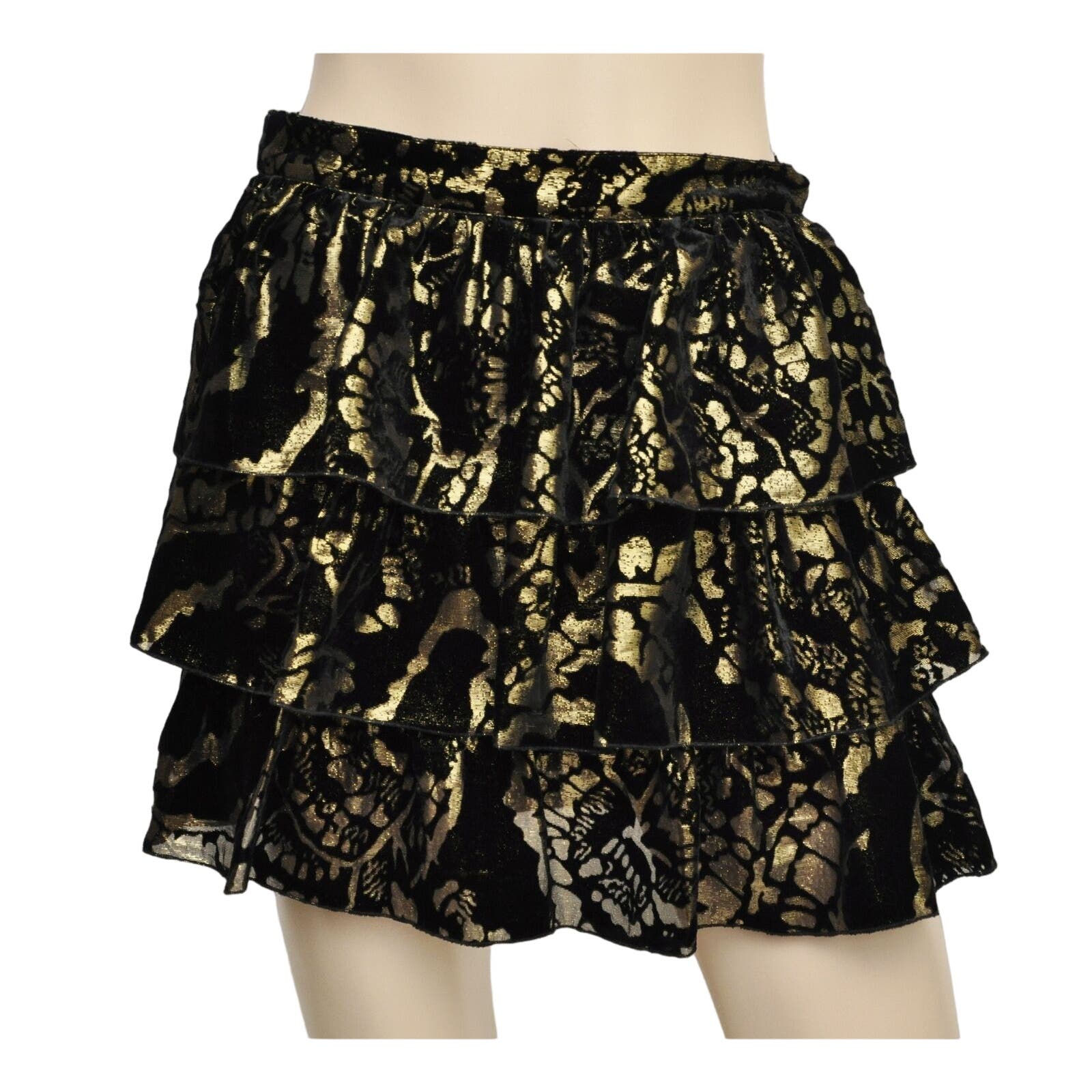 Alice + Olivia Silk Blend Metallic Tiered Ruffle Mini Skirt Black 4 Nwt $396
